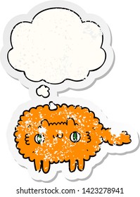 gato de dibujos animados con burbuja de pensamiento como pegatina gastada angustiada