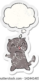 cartoon cat with thought bubble as a distressed worn sticker