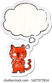cartoon cat with thought bubble as a distressed worn sticker