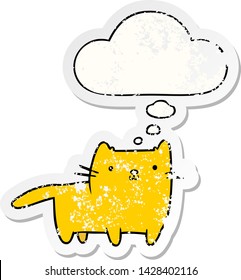 cartoon cat with thought bubble as a distressed worn sticker