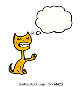 desenho animado gato com pensamento bolha gesticulando parar