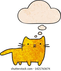 cartoon cat with thought bubble in grunge texture style
