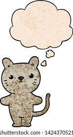 cartoon cat with thought bubble in grunge texture style