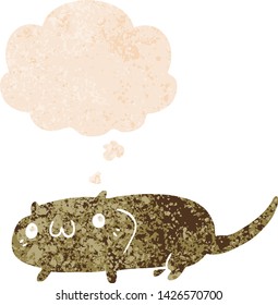 cartoon cat with thought bubble in grunge distressed retro textured style