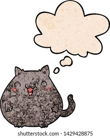 cartoon cat with thought bubble in grunge texture style