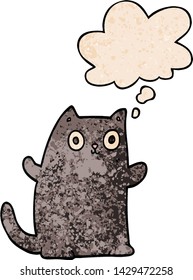 cartoon cat with thought bubble in grunge texture style