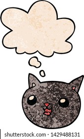 cartoon cat with thought bubble in grunge texture style
