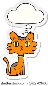 cartoon cat with thought bubble as a printed sticker