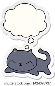 gato de dibujos animados con burbuja de pensamiento como pegatina impresa