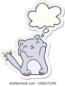 gato de dibujos animados con burbuja de pensamiento como pegatina impresa