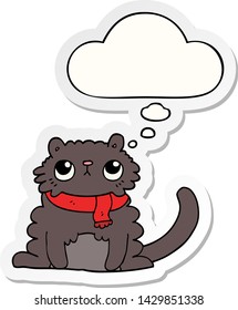 cartoon cat with thought bubble as a printed sticker