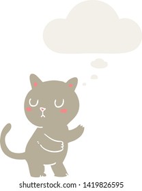 cartoon cat with thought bubble in retro style