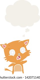 cartoon cat with thought bubble in retro style