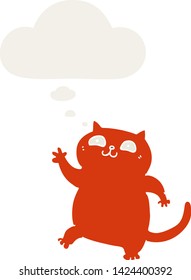 cartoon cat with thought bubble in retro style
