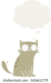 cartoon cat with thought bubble in retro style