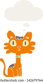 cartoon cat with thought bubble in retro style