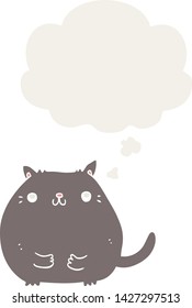cartoon cat with thought bubble in retro style