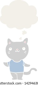 cartoon cat with thought bubble in retro style