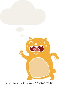 cartoon cat with thought bubble in retro style