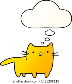gatito de dibujos animados con burbuja de pensamiento en un estilo de gradiente suave