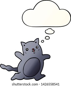 gatito de dibujos animados con burbuja de pensamiento en un estilo de gradiente suave