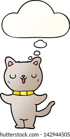 gatito de dibujos animados con burbuja de pensamiento en un estilo de gradiente suave