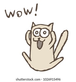 Cartoon cat Tik screaming Wow. Vector illustration. Funny imaginary character.