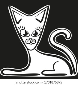 Cartoon cat with a triangular head. Black and white drawing. Avatar