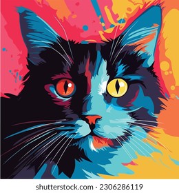 A cartoon of cat. vector illustration anime style, colorful, abstract, digital art
