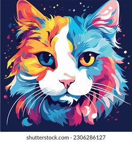 A cartoon of cat. vector illustration anime style, colorful, abstract, digital art