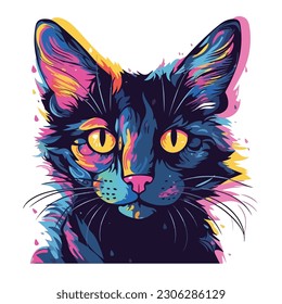 A cartoon of cat. vector illustration anime style, colorful, abstract, digital art