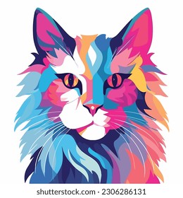 A cartoon of cat. vector illustration anime style, colorful, abstract, digital art