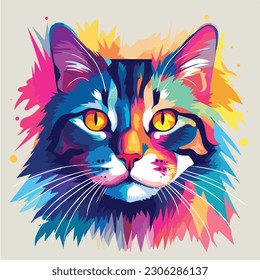 A cartoon of cat. vector illustration anime style, colorful, abstract, digital art