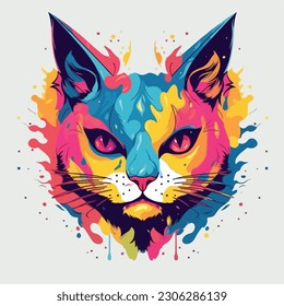 A cartoon of cat. vector illustration anime style, colorful, abstract, digital art