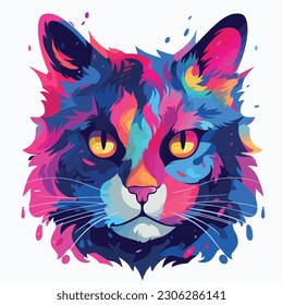 A cartoon of cat. vector illustration anime style, colorful, abstract, digital art