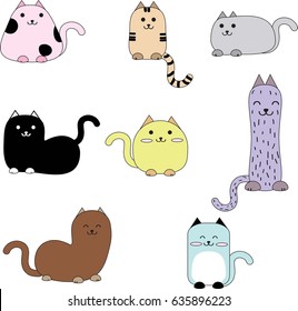 Cartoon cat vector illustration design smile in diverse action