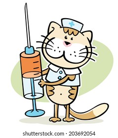 cartoon cat - veterinarian character with syringe