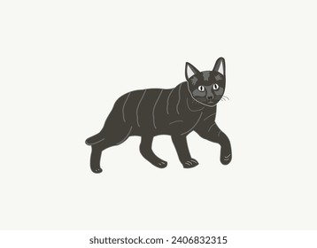 Cartoon cat walking. Cute black cat. 