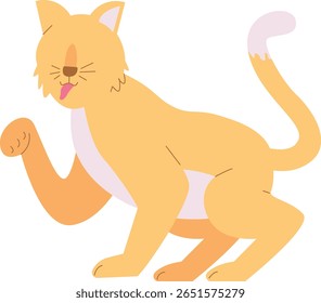 Cartoon Cat Waving Paw and Sticking Out Tongue Flat Illustration