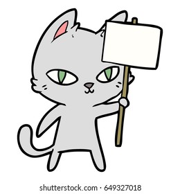 cartoon cat waving sign 