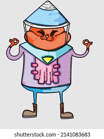 cartoon cat wearing a conical hat standing up