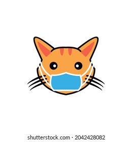 Cartoon cat wearing a mask in white background , Simple Mascot vector logo design