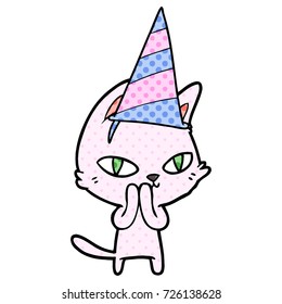 cartoon cat wearing party hat