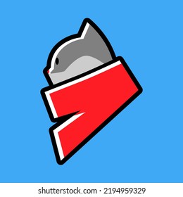 Cartoon cat wearing red bandana in profile portrait symbol on blue backdrop. Design element