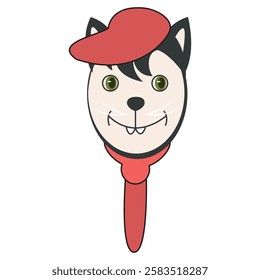 Cartoon cat wearing a red hat and scarf. Vector illustration.