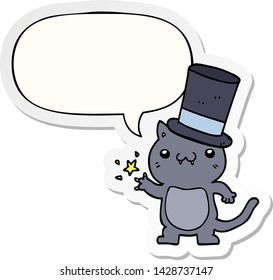 cartoon cat wearing top hat with speech bubble sticker