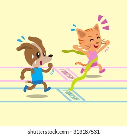 Cartoon Cat Winning A Race With Dog