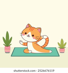 A cartoon cat yoga poses vector art illustration