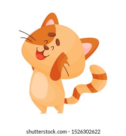 Cartoon cat yogi leans back. Vector illustration.