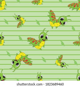 Cartoon Caterpillar. Animal Seamless Vector Pattern Design Background